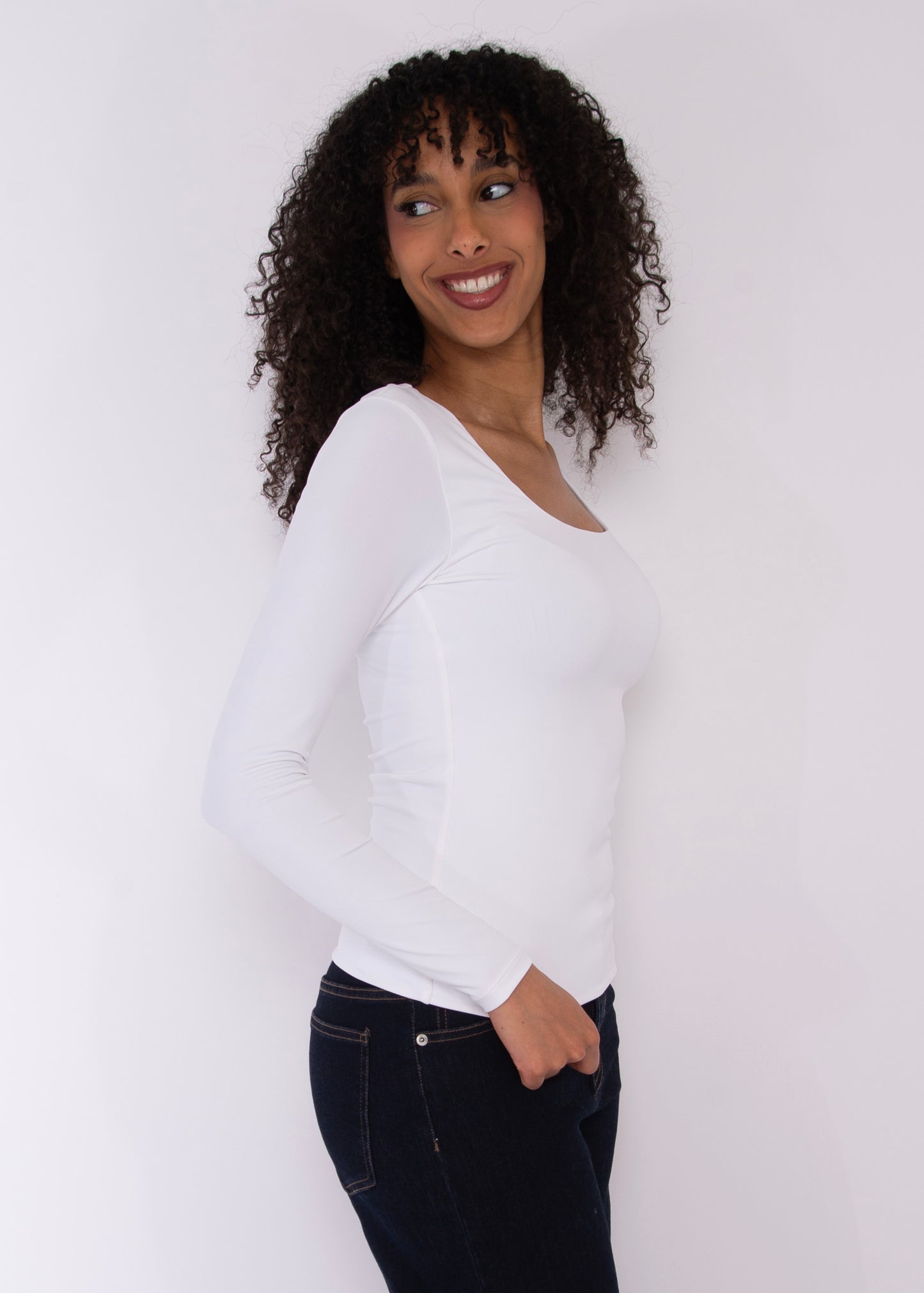 MARIANA LS Scoop Neck Top - White