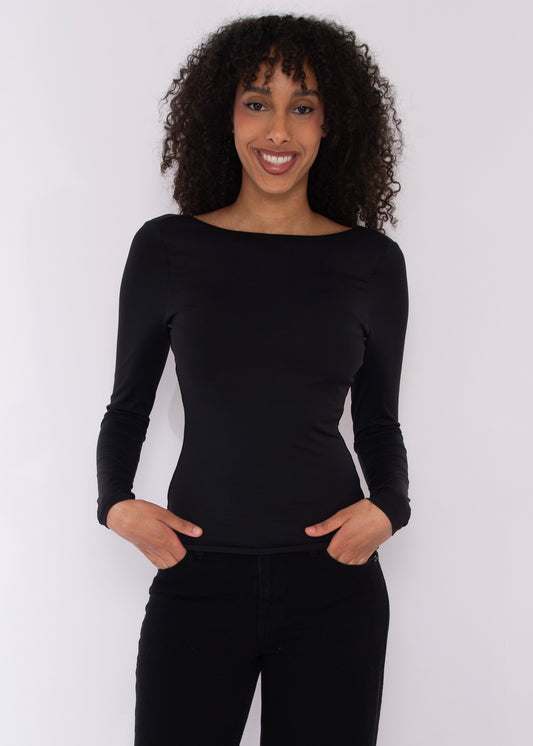 BRIDA LS Back Scoop Top - Black