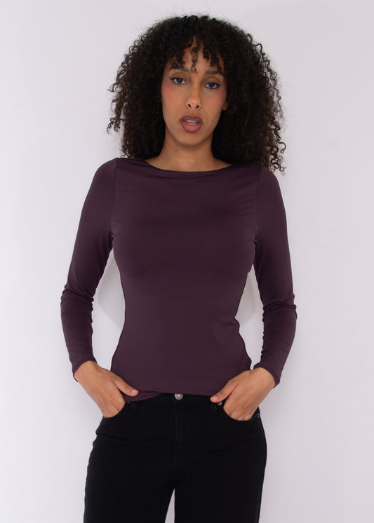 BRIDA LS Back Scoop Top - Plum