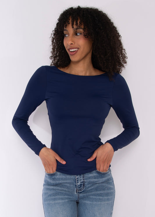 BRIDA LS Back Scoop Top - Navy