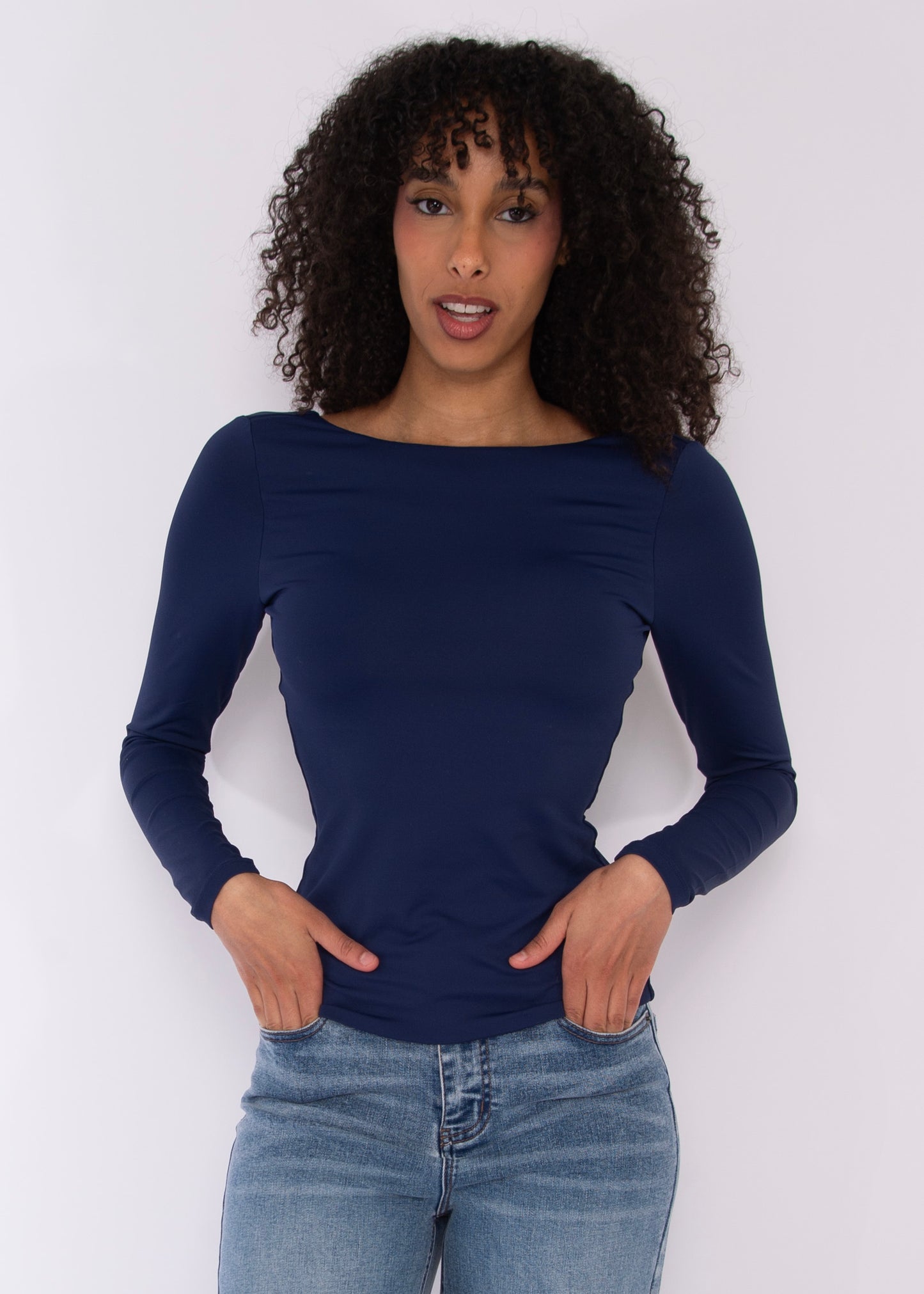 BRIDA LS Back Scoop Top - Navy