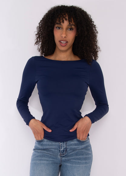BRIDA LS Back Scoop Top - Navy
