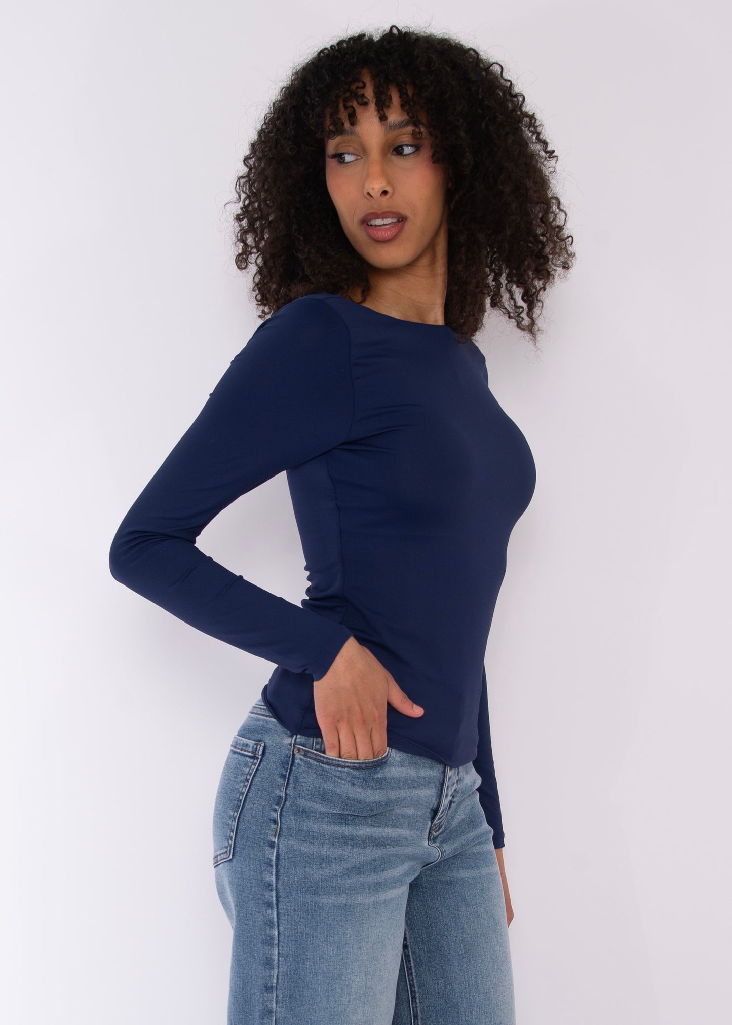 BRIDA LS Back Scoop Top - Navy