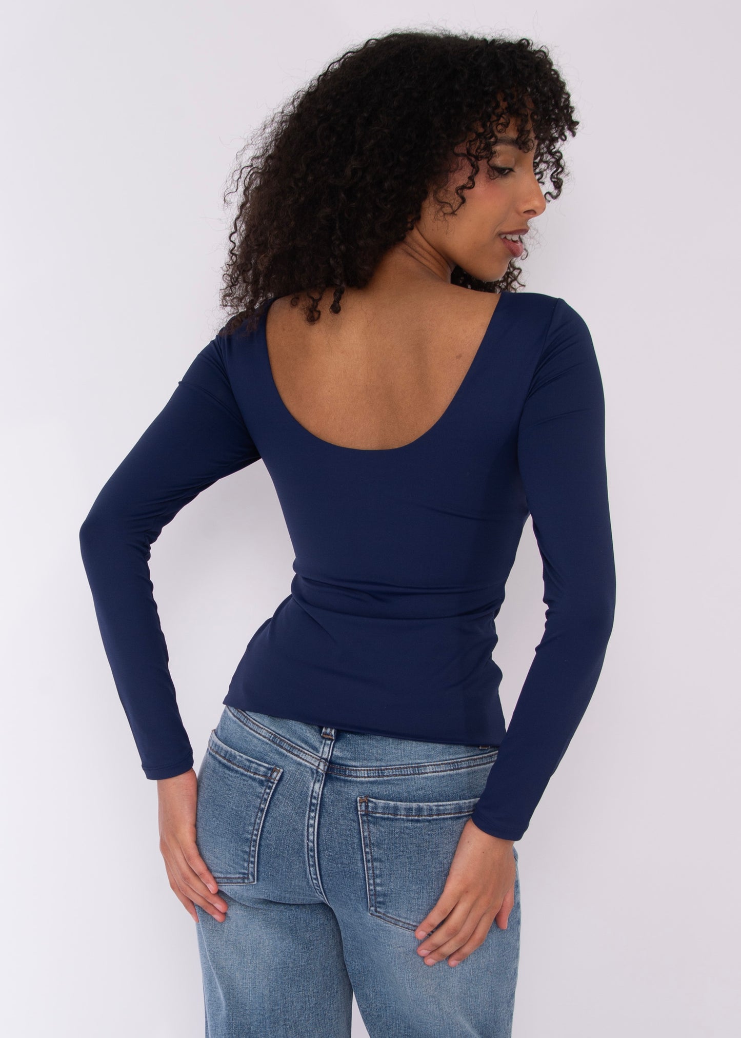 BRIDA LS Back Scoop Top - Navy
