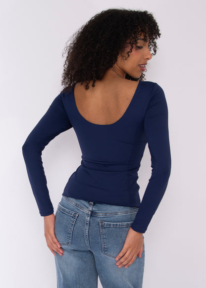 BRIDA LS Back Scoop Top - Navy