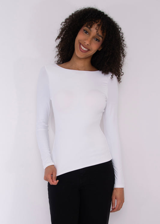 BRIDA LS Back Scoop Top - White