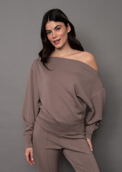 OPHELIE SIGNATURE SOFT KNIT LS OFF SHOULDER TOP