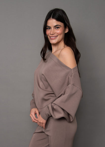 OPHELIE SIGNATURE SOFT KNIT LS OFF SHOULDER TOP