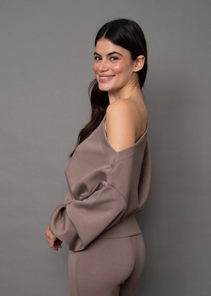 OPHELIE SIGNATURE SOFT KNIT LS OFF SHOULDER TOP