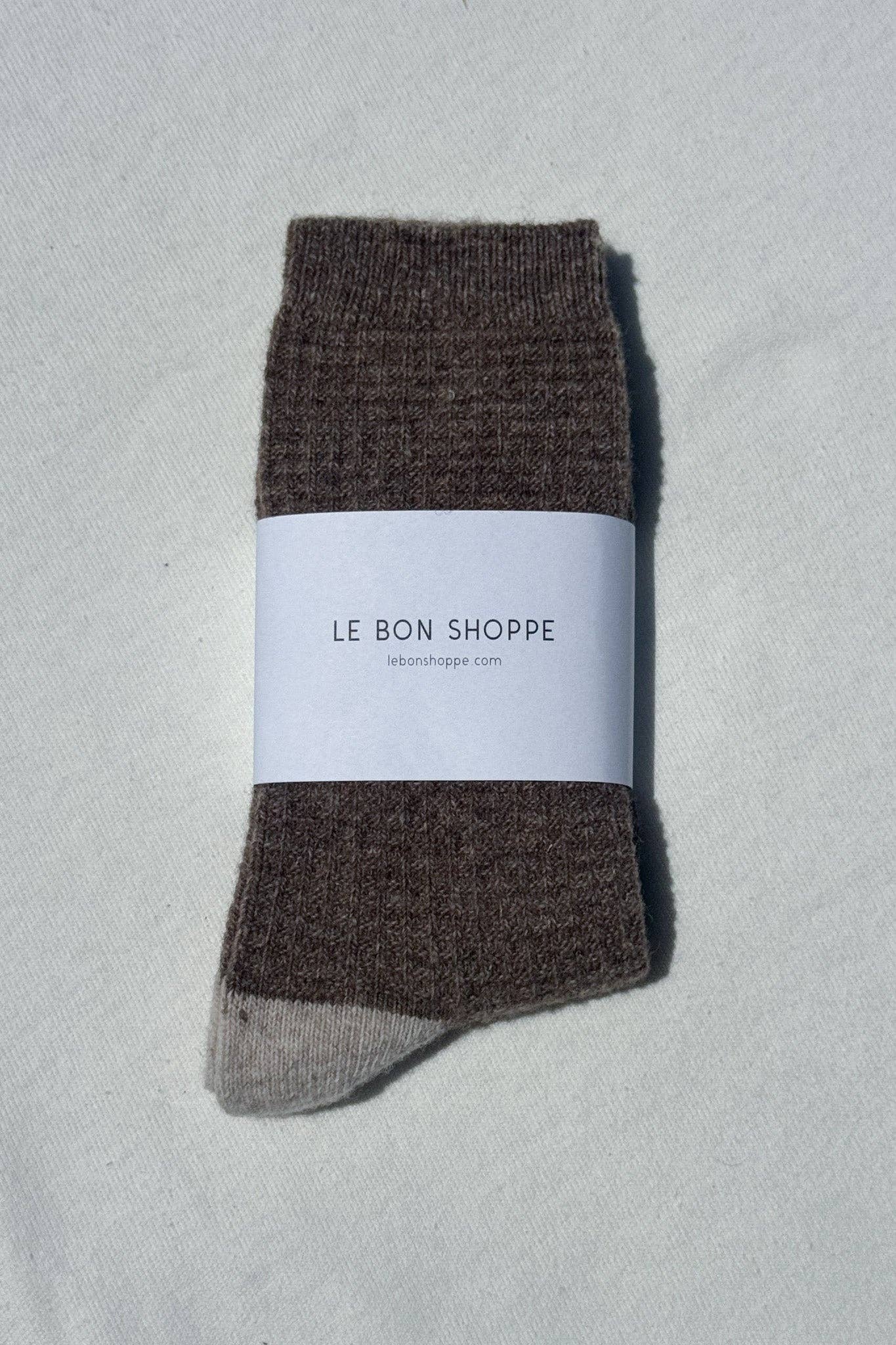 Wool Waffled Socks- Brown / Oatmeal