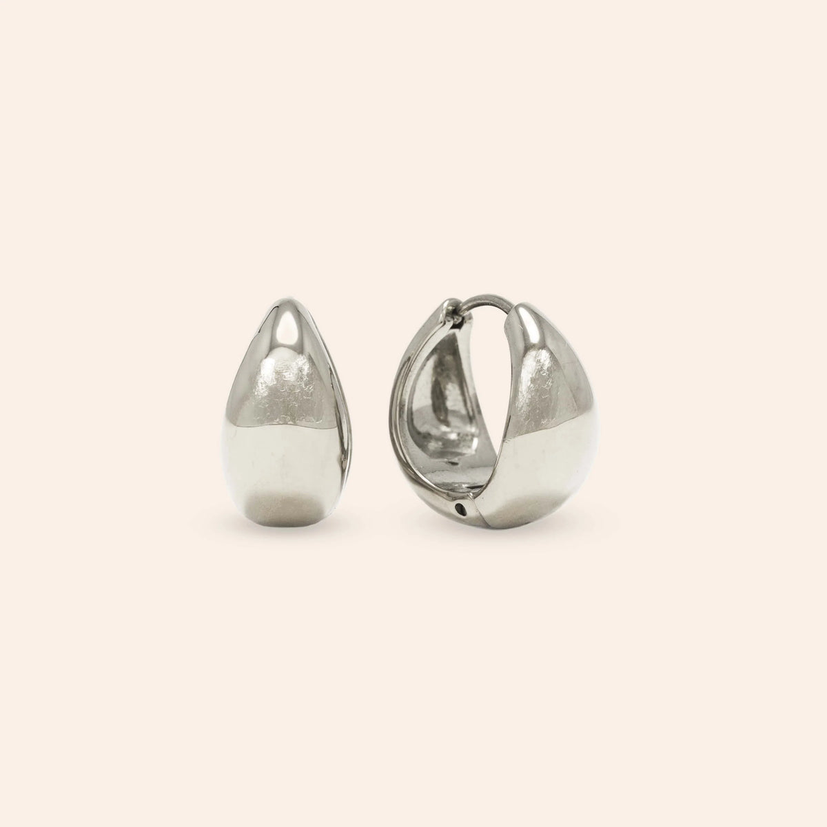 OVAL PUFF HOOP EARRINGS - SILVER