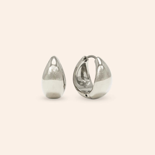 OVAL PUFF HOOP EARRINGS - SILVER