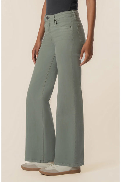 MAYA HIGH RISE FAB AB WIDE LEG TWILL IN SEA STAR TEAL