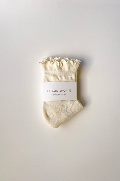 Ruffled Hugger Crew Socks in VANILLA / RED