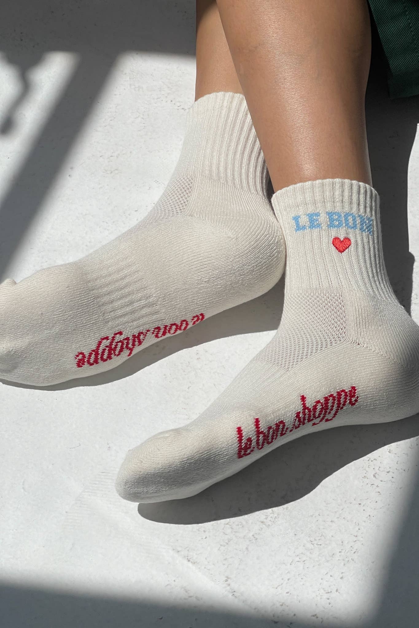 Embroidered Crew Socks: VANILLA