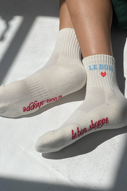 Embroidered Crew Socks: VANILLA