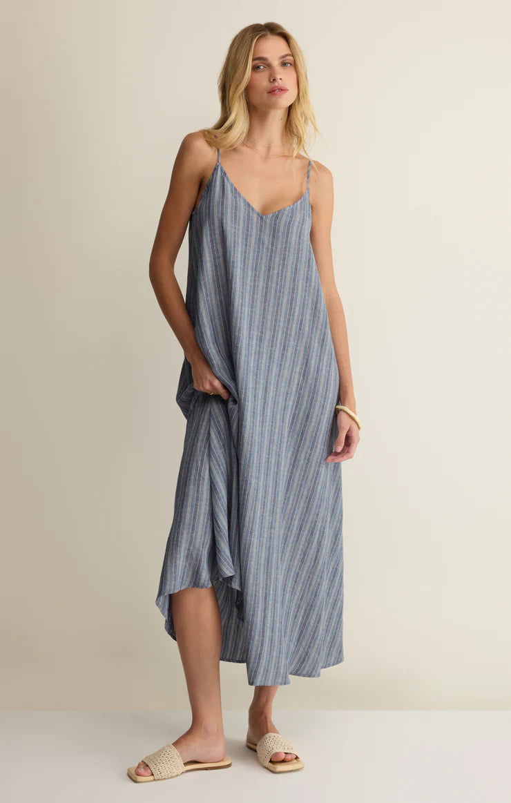 SANDCOMBER STRIPED LINEN MIDI DRESS