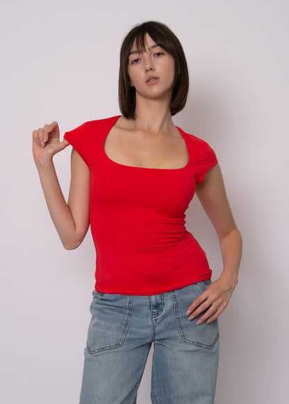 TIARA Cap Sleeve Tee - Cherry