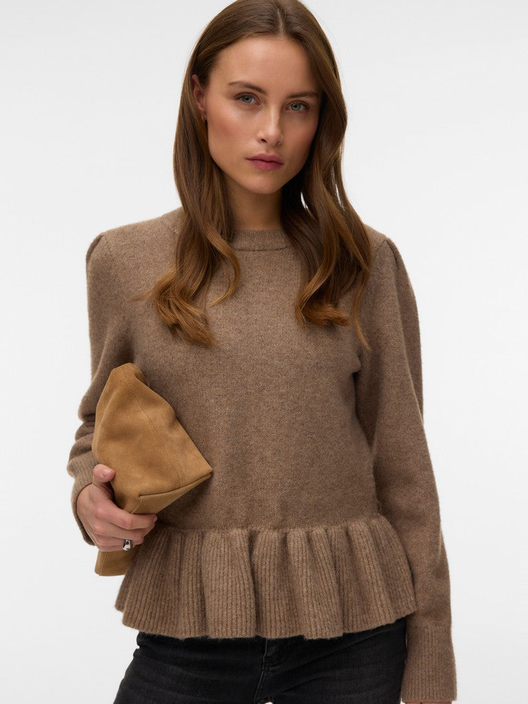 MODENA PEPLUM PULLOVER IN FOSSIL