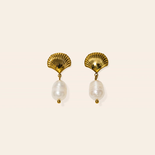 SHELL & PEARL DROP EARRINGS