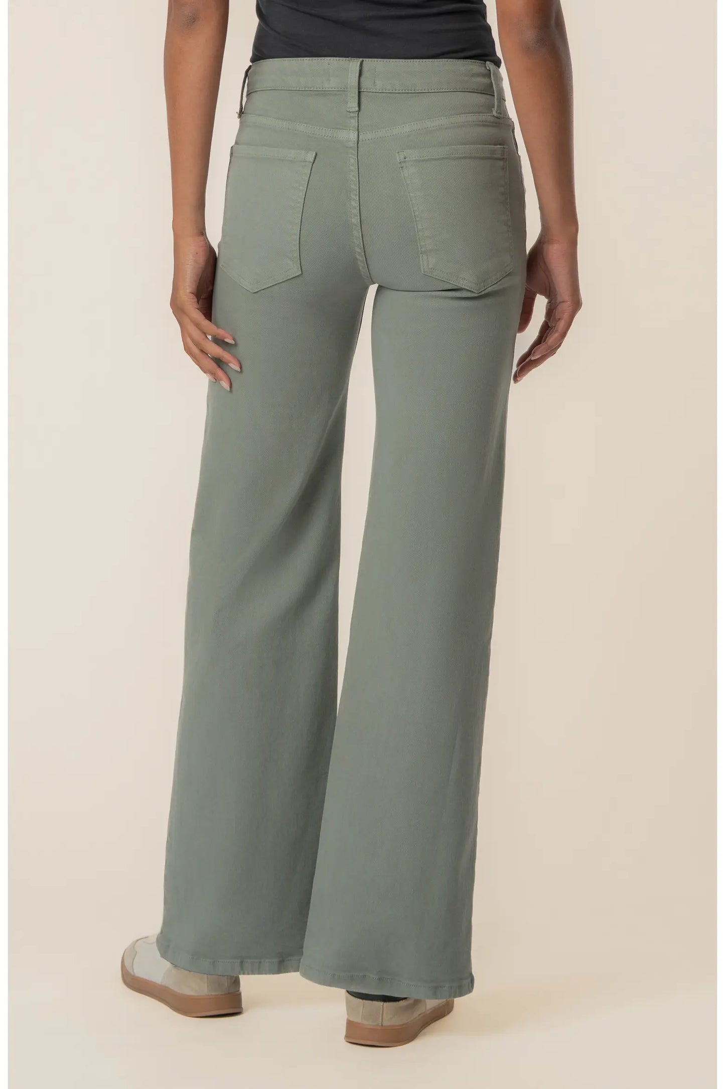 MAYA HIGH RISE FAB AB WIDE LEG TWILL IN SEA STAR TEAL