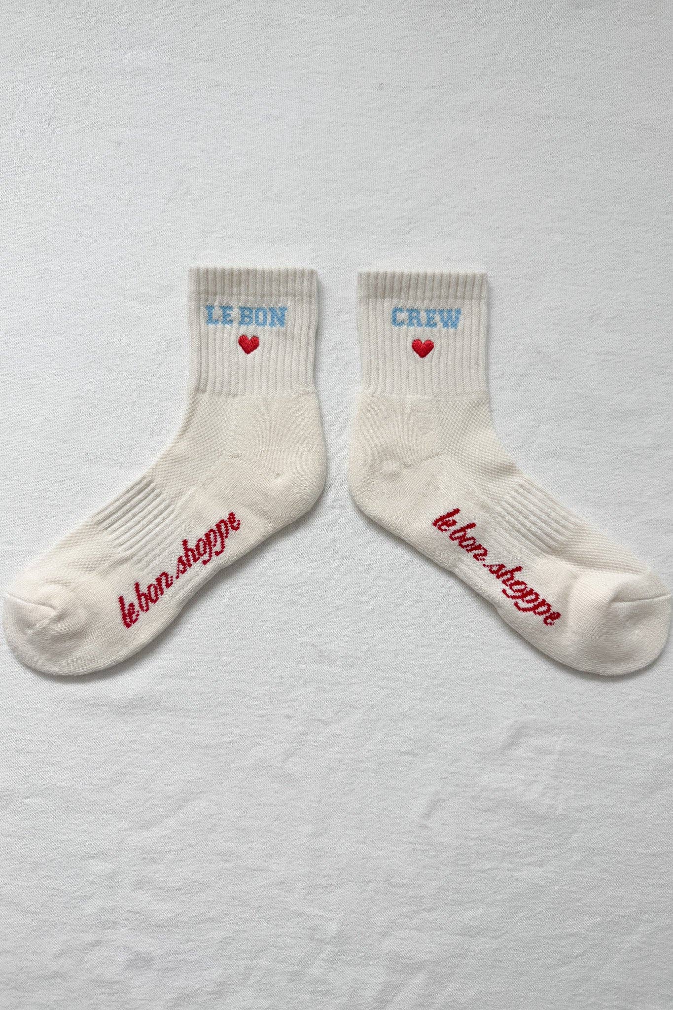 Embroidered Crew Socks: VANILLA