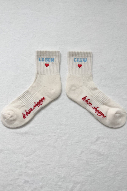 Embroidered Crew Socks: VANILLA