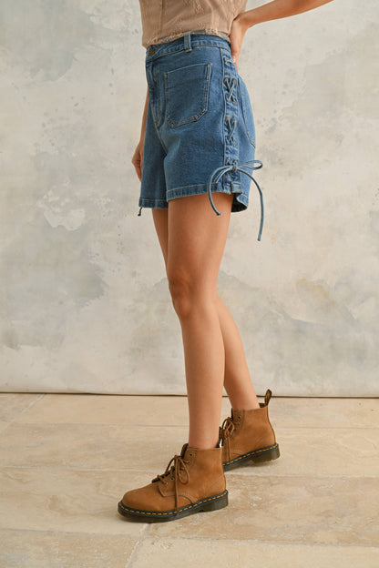 BLAIRE - Lace up Denim Shorts