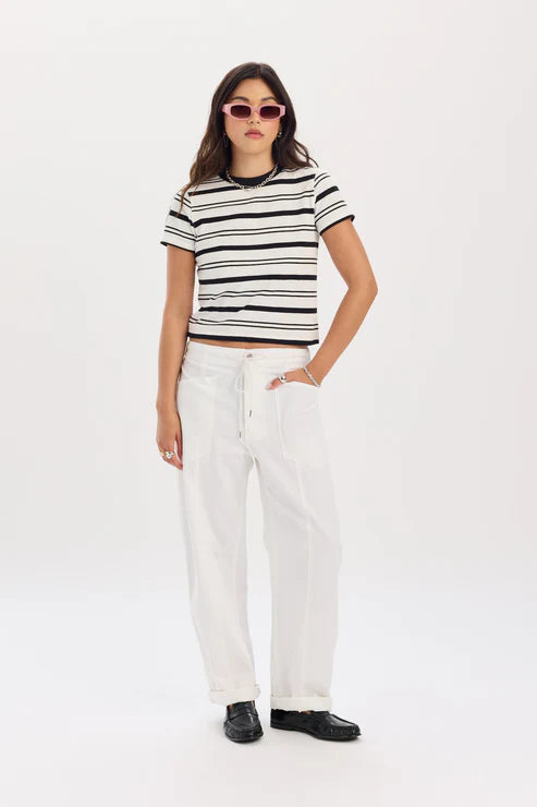 VILLA DRAWSTRING BARREL LEG PANT IN LAMB