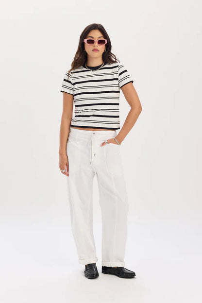 VILLA DRAWSTRING BARREL LEG PANT IN LAMB