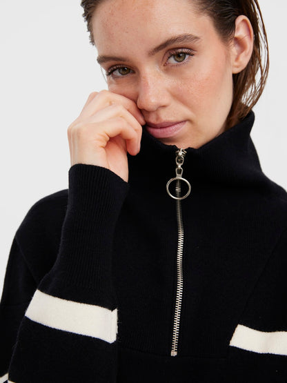 HENLEY - Striped Half Zip Knit