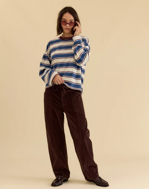 VILLA DRAWSTRING BARREL LEG PANT IN CHOCOLATE