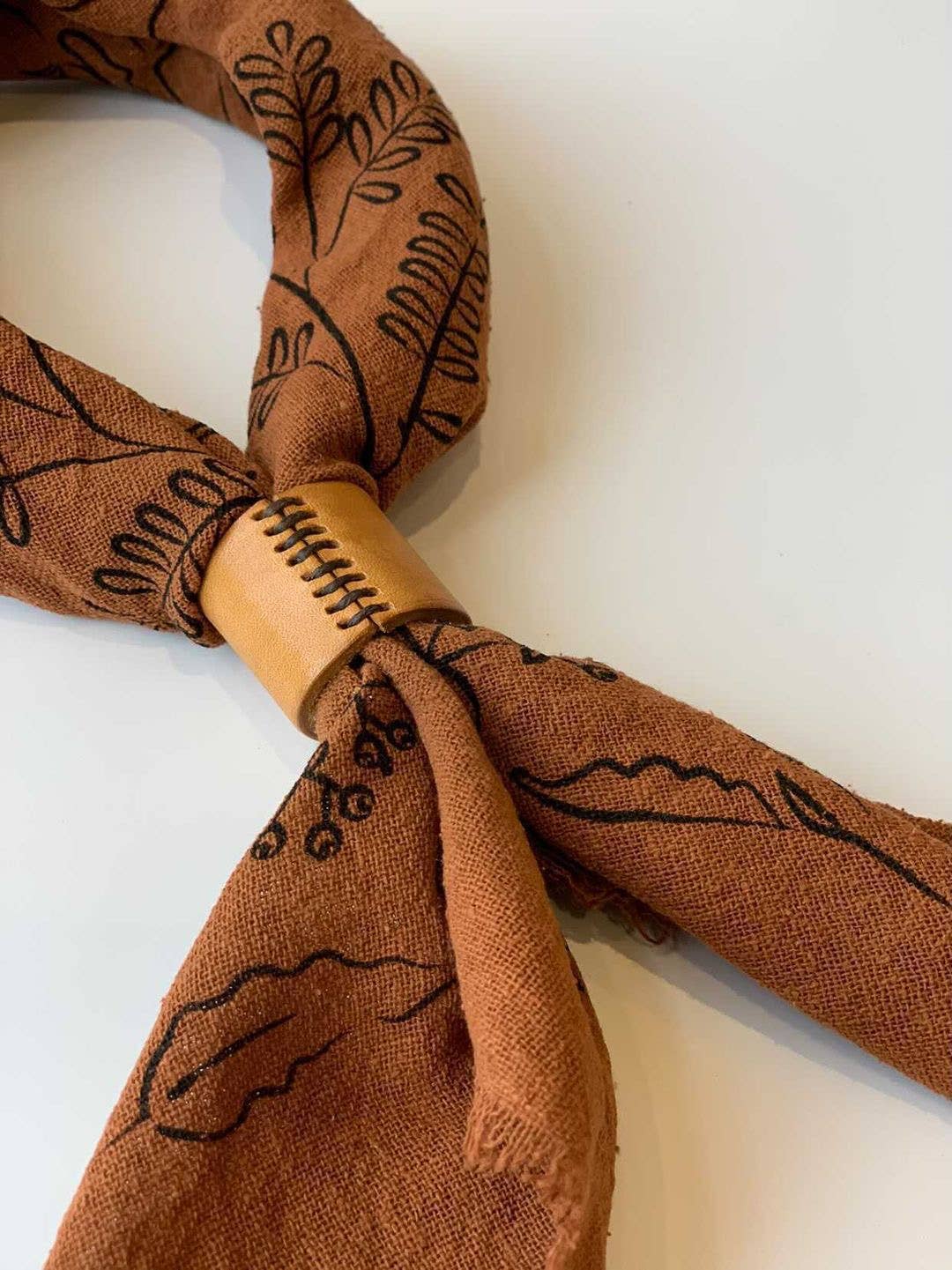 Naturally Dyed Leather Bolo Bandana Cuff: Dark brown