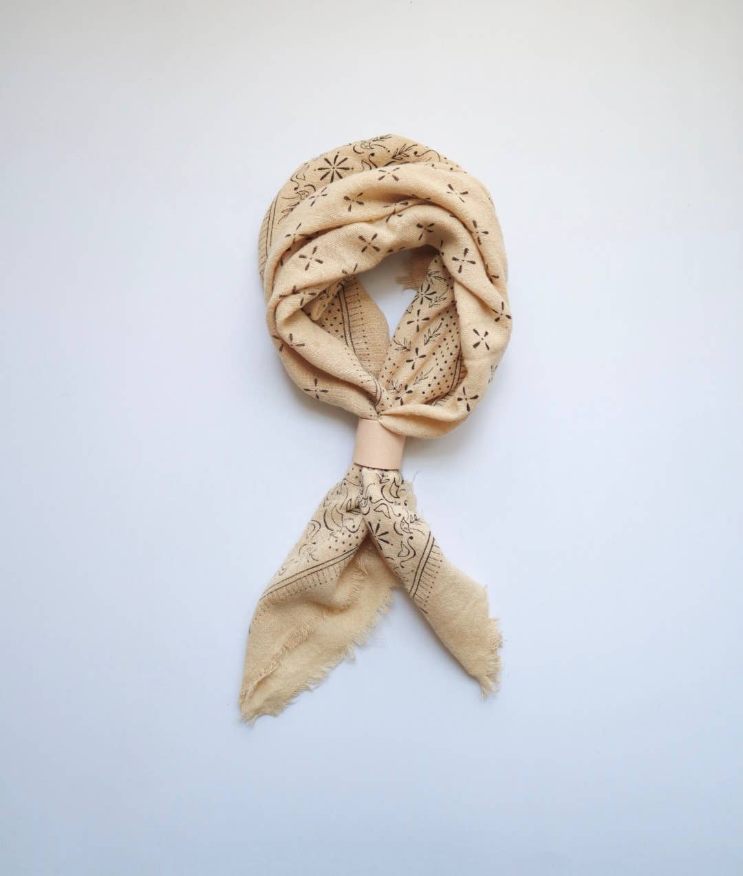 Oatmeal Classic Print Naturally Raw Silk Bandana -black ink