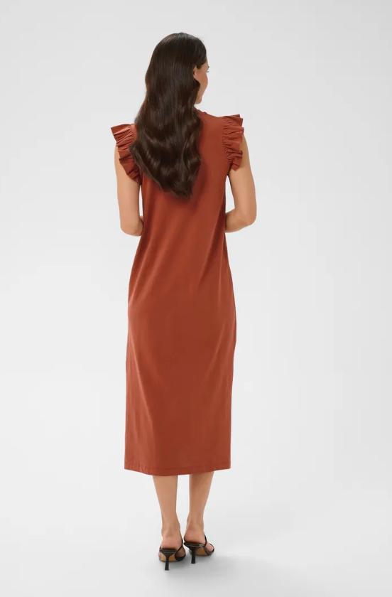 CELINA FLOUNCE DRESS IN HENNA
