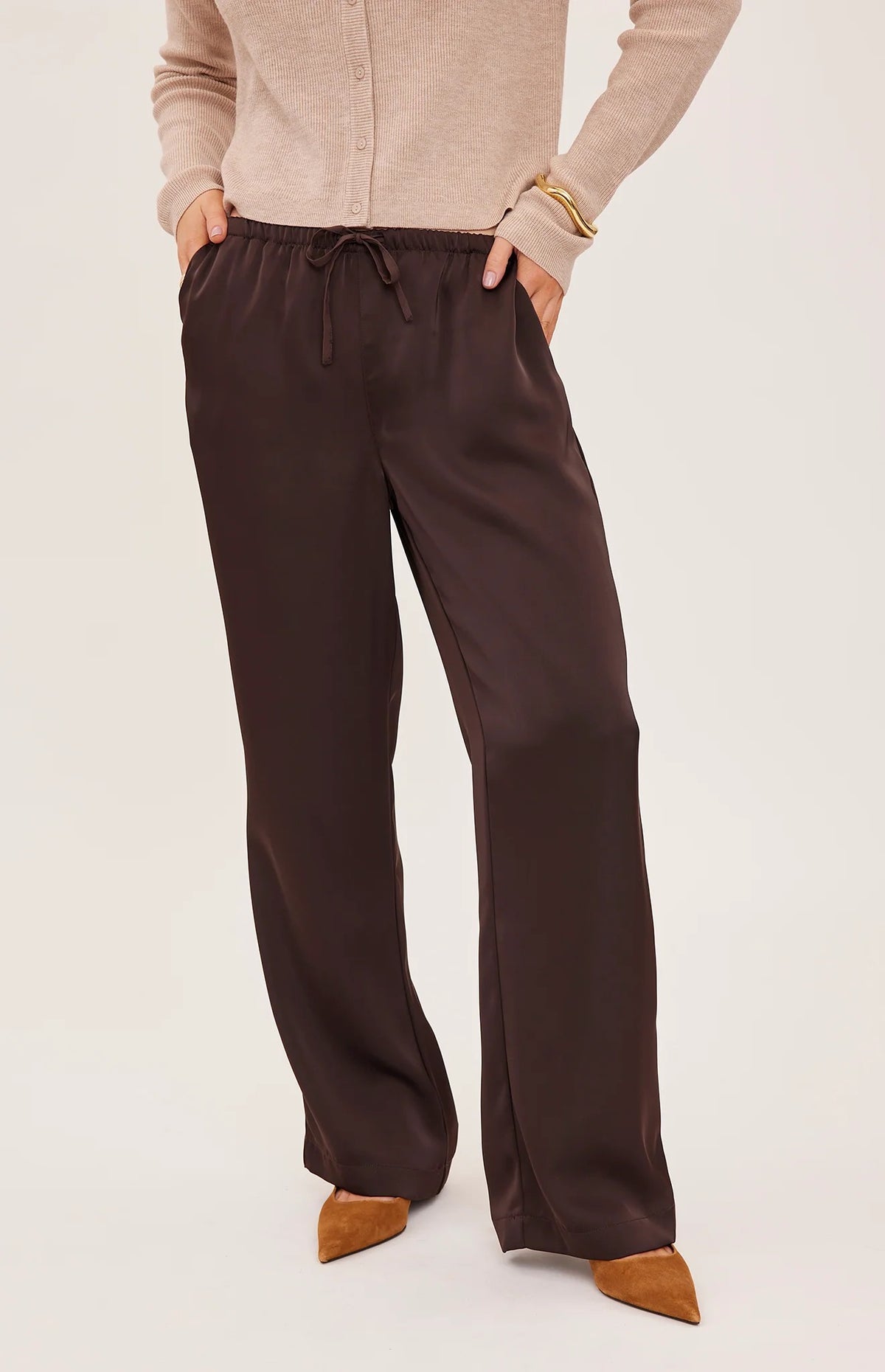 CASSANDRA SATIN PANT IN ESPRESSO