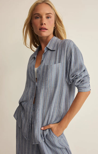 THE PERFECT STRIPED LINEN BUTTON UP
