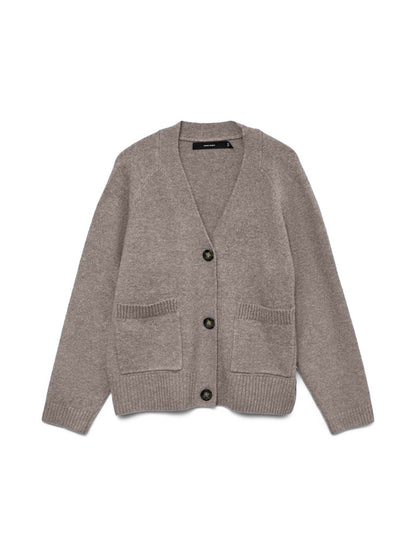 BOOM V-NECK BUTTON CARDIGAN IN MOON ROCK
