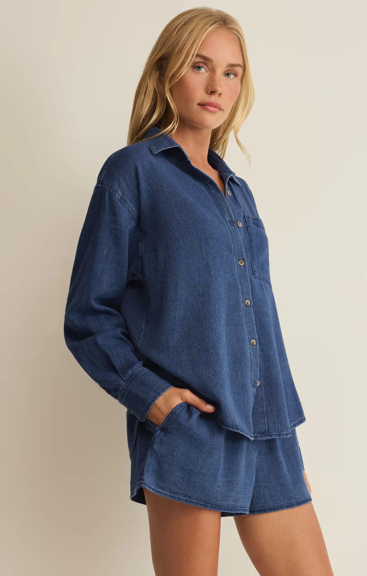 THE PERFECT TWILL BUTTON UP IN TWILIGHT BLUE