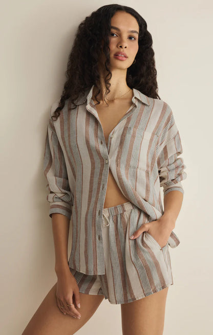 THE PERFECT STRIPED LINEN SHORT IN ISLAND COCONUT