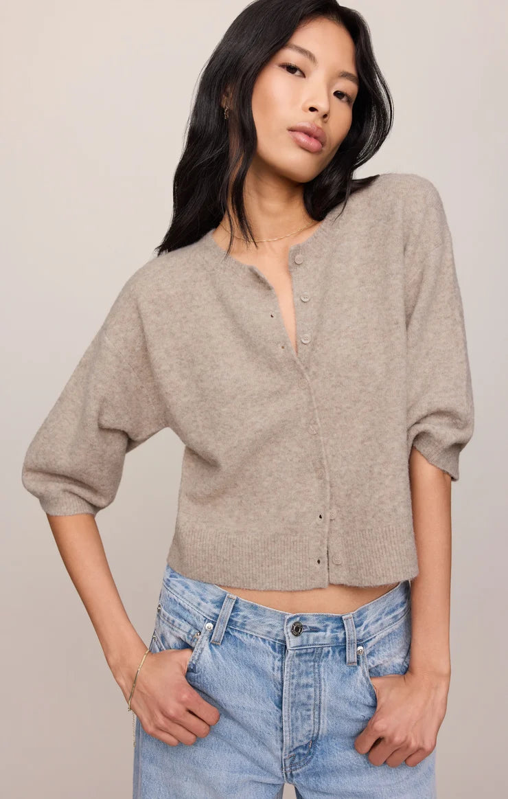 VALOR SHORT SLEEVE CARDIGAN IN NATURAL HEATHER