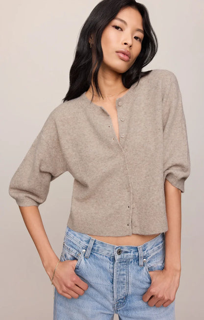 VALOR SHORT SLEEVE CARDIGAN IN NATURAL HEATHER