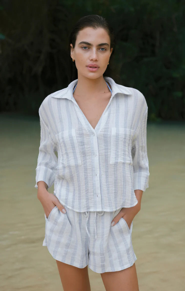 HELENA STRIPED AIRY GAUZE BUTTON UP