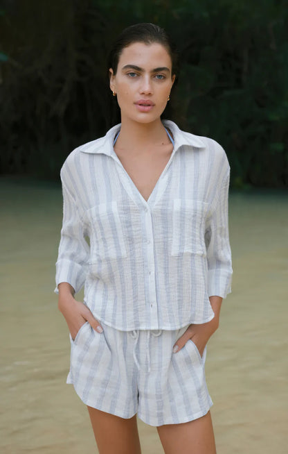 HELENA STRIPED AIRY GAUZE BUTTON UP