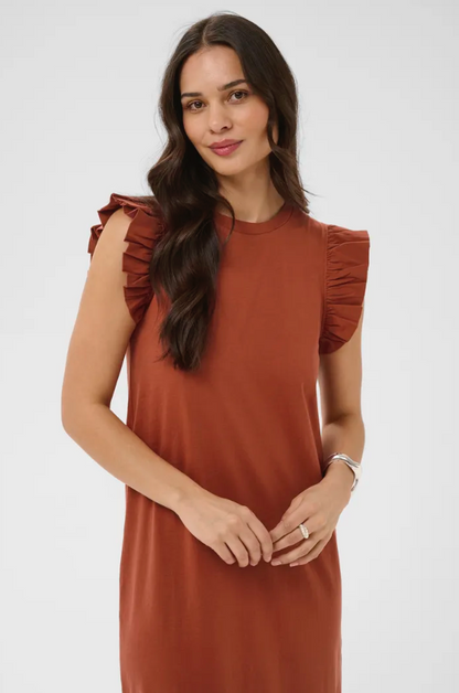 CELINA FLOUNCE DRESS IN HENNA