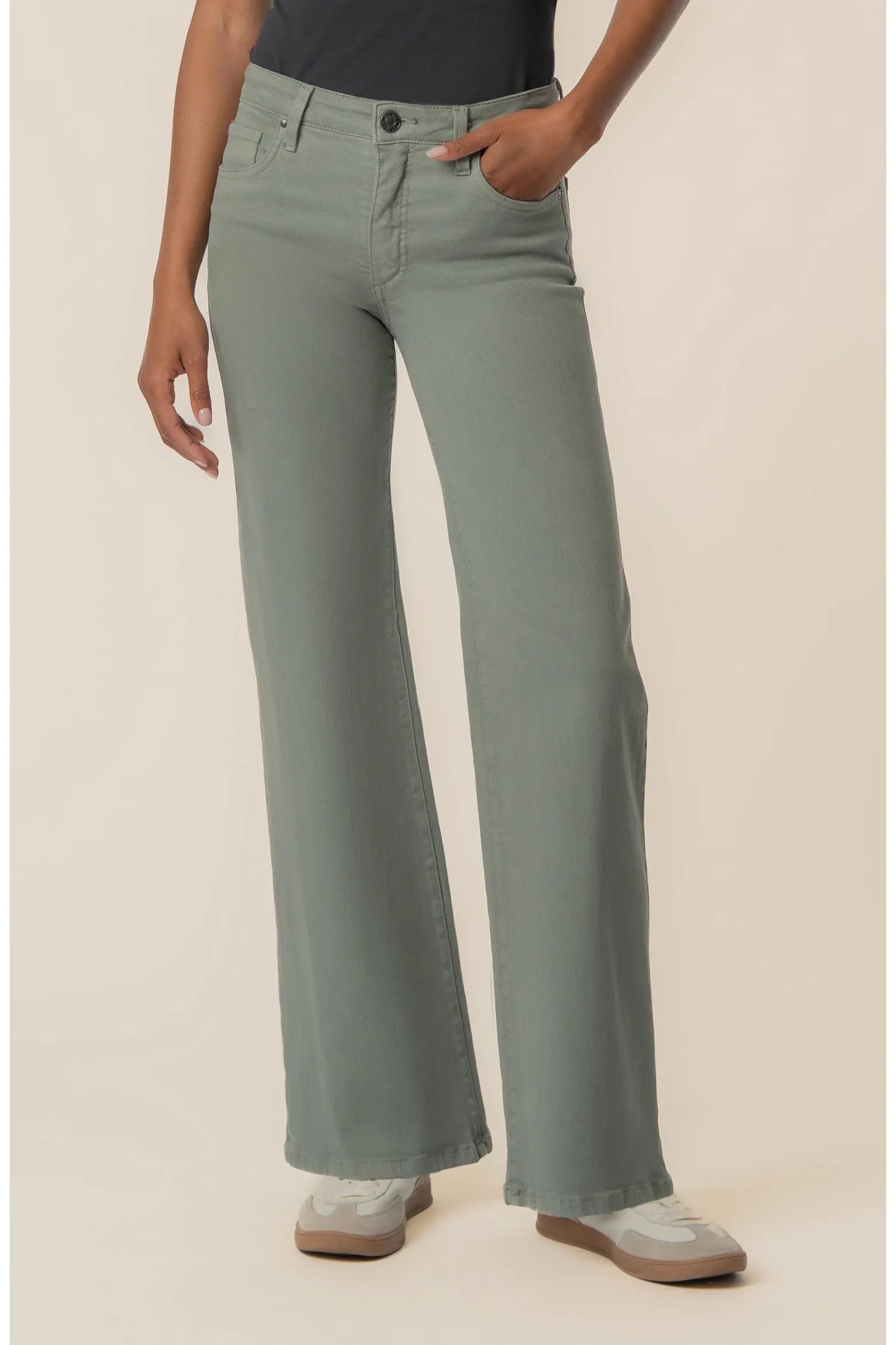 MAYA HIGH RISE FAB AB WIDE LEG TWILL IN SEA STAR TEAL