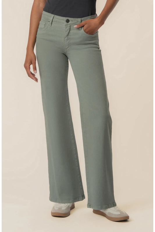 MAYA HIGH RISE FAB AB WIDE LEG TWILL IN SEA STAR TEAL