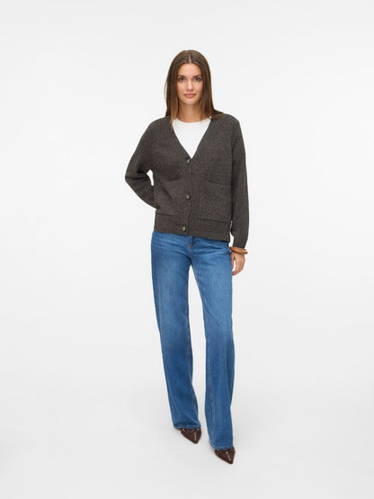BOOM V-NECK BUTTON CARDIGAN IN CHOCOLATE TORTE