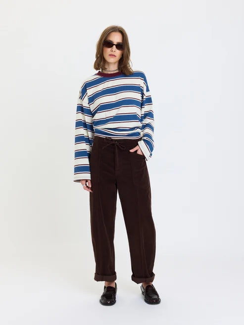 VILLA DRAWSTRING BARREL LEG PANT IN CHOCOLATE