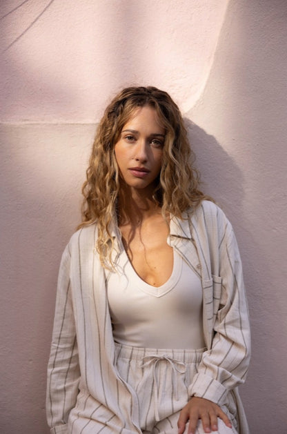 PORTIA - Button Up Linen Stripe